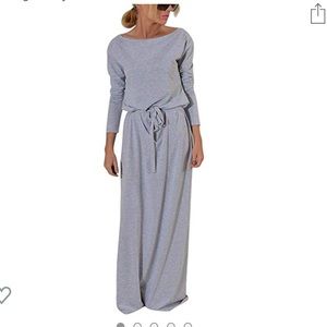 Long-sleeve grey dress with belt